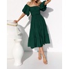 image:imageRVivimos OffShoulder Dresses for Women Summer Puff Sleeve Empire Waist Casual Ruffle ALine Flowy Midi Dress with BeltEmeraldgreen