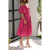 image:imageRVivimos OffShoulder Dresses for Women Summer Puff Sleeve Empire Waist Casual Ruffle ALine Flowy Midi Dress with BeltFuchsia