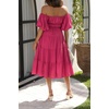 image:imageRVivimos OffShoulder Dresses for Women Summer Puff Sleeve Empire Waist Casual Ruffle ALine Flowy Midi Dress with BeltFuchsia