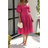 image:imageRVivimos OffShoulder Dresses for Women Summer Puff Sleeve Empire Waist Casual Ruffle ALine Flowy Midi Dress with BeltFuchsia