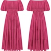 image:imageRVivimos OffShoulder Dresses for Women Summer Puff Sleeve Empire Waist Casual Ruffle ALine Flowy Midi Dress with BeltFuchsia