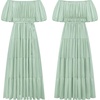 image:imageRVivimos OffShoulder Dresses for Women Summer Puff Sleeve Empire Waist Casual Ruffle ALine Flowy Midi Dress with BeltSage Green