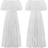 image:imageRVivimos OffShoulder Dresses for Women Summer Puff Sleeve Empire Waist Casual Ruffle ALine Flowy Midi Dress with BeltWhite