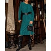 image:imageRVivimos Satin Elegant Midi Dresses for Women Long Sleeve Pleated Loose Silky Cocktail Wedding Guest Evening Party DressesDark Green