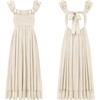 image:imageRVivimos Summer Dress for Women Sleeveless Boho Ruffle Square Neck Tie Back Casual Backless Flowy Midi DressBeige