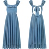 image:imageRVivimos Summer Dress for Women Sleeveless Boho Ruffle Square Neck Tie Back Casual Backless Flowy Midi DressBlue