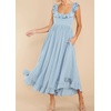 image:imageRVivimos Summer Dress for Women Sleeveless Boho Ruffle Square Neck Tie Back Casual Backless Flowy Midi DressLightblue
