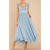 image:imageRVivimos Summer Dress for Women Sleeveless Boho Ruffle Square Neck Tie Back Casual Backless Flowy Midi DressLightblue