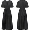 image:imageRVivimos Summer Dresses for Women Puff Sleeve Deep V Neck Elastic Waist Casual A Line Tiered Flowy Midi DressBlack