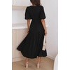 image:imageRVivimos Summer Dresses for Women Puff Sleeve Deep V Neck Elastic Waist Casual A Line Tiered Flowy Midi DressBlack