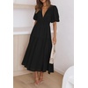 image:imageRVivimos Summer Dresses for Women Puff Sleeve Deep V Neck Elastic Waist Casual A Line Tiered Flowy Midi DressBlack