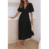 image:imageRVivimos Summer Dresses for Women Puff Sleeve Deep V Neck Elastic Waist Casual A Line Tiered Flowy Midi DressBlack