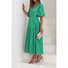 image:imageRVivimos Summer Dresses for Women Puff Sleeve Deep V Neck Elastic Waist Casual A Line Tiered Flowy Midi DressGreen