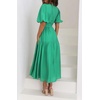 image:imageRVivimos Summer Dresses for Women Puff Sleeve Deep V Neck Elastic Waist Casual A Line Tiered Flowy Midi DressGreen