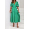 image:imageRVivimos Summer Dresses for Women Puff Sleeve Deep V Neck Elastic Waist Casual A Line Tiered Flowy Midi DressGreen