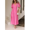 image:imageRVivimos Summer Dresses for Women Puff Sleeve Deep V Neck Elastic Waist Casual A Line Tiered Flowy Midi DressHotpink