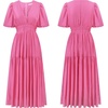 image:imageRVivimos Summer Dresses for Women Puff Sleeve Deep V Neck Elastic Waist Casual A Line Tiered Flowy Midi DressHotpink