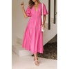 image:imageRVivimos Summer Dresses for Women Puff Sleeve Deep V Neck Elastic Waist Casual A Line Tiered Flowy Midi DressHotpink