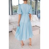 image:imageRVivimos Summer Dresses for Women Puff Sleeve Deep V Neck Elastic Waist Casual A Line Tiered Flowy Midi DressSkyblue