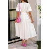 image:imageRVivimos Summer Dresses for Women Puff Sleeve Deep V Neck Elastic Waist Casual A Line Tiered Flowy Midi DressWhite