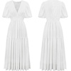 image:imageRVivimos Summer Dresses for Women Puff Sleeve Deep V Neck Elastic Waist Casual A Line Tiered Flowy Midi DressWhite