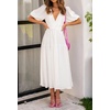 image:imageRVivimos Summer Dresses for Women Puff Sleeve Deep V Neck Elastic Waist Casual A Line Tiered Flowy Midi DressWhite