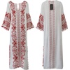 image:imageRVivimos Women Half Sleeve V Neck Tassel Cotton Vintage Embroidered Slit Casual Long DressWhite
