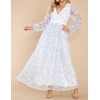 image:imageRVivimos Women Maxi Dress Tulle Long Sleeve V Neck Floral Embroidery Backless Casual Flowy ALine DressBlue