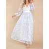 image:imageRVivimos Women Maxi Dress Tulle Long Sleeve V Neck Floral Embroidery Backless Casual Flowy ALine DressBlue