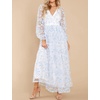 image:imageRVivimos Women Maxi Dress Tulle Long Sleeve V Neck Floral Embroidery Backless Casual Flowy ALine DressBlue