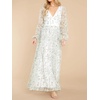 image:imageRVivimos Women Maxi Dress Tulle Long Sleeve V Neck Floral Embroidery Backless Casual Flowy ALine DressGreen