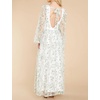 image:imageRVivimos Women Maxi Dress Tulle Long Sleeve V Neck Floral Embroidery Backless Casual Flowy ALine DressGreen