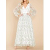 image:imageRVivimos Women Maxi Dress Tulle Long Sleeve V Neck Floral Embroidery Backless Casual Flowy ALine DressGreen