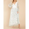 image:imageRVivimos Women Maxi Dress Tulle Long Sleeve V Neck Floral Embroidery Backless Casual Flowy ALine DressGreen
