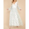 image:imageRVivimos Women Maxi Dress Tulle Long Sleeve V Neck Floral Embroidery Backless Casual Flowy ALine DressGreen