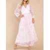 image:imageRVivimos Women Maxi Dress Tulle Long Sleeve V Neck Floral Embroidery Backless Casual Flowy ALine DressPink
