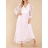 image:imageRVivimos Women Maxi Dress Tulle Long Sleeve V Neck Floral Embroidery Backless Casual Flowy ALine DressPink