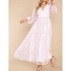 image:imageRVivimos Women Maxi Dress Tulle Long Sleeve V Neck Floral Embroidery Backless Casual Flowy ALine DressPink