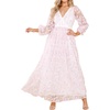 image:imageRVivimos Women Maxi Dress Tulle Long Sleeve V Neck Floral Embroidery Backless Casual Flowy ALine DressPink