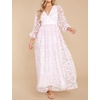 image:imageRVivimos Women Maxi Dress Tulle Long Sleeve V Neck Floral Embroidery Backless Casual Flowy ALine DressPink