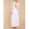 image:imageRVivimos Women Maxi Dress Tulle Long Sleeve V Neck Floral Embroidery Backless Casual Flowy ALine DressPink