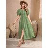 image:imageRVivimos Women Summer Maxi Dress Cotton Puff Sleeve Square Neck Vintage Floral Print Button Down ALine Cottagecore DressGreen