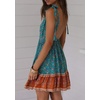 image:imageRVivimos Women Summer Spaghetti Straps Cotton Floral Print Backless V Neck Swing Mini DressGreen Orange
