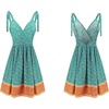 image:imageRVivimos Women Summer Spaghetti Straps Cotton Floral Print Backless V Neck Swing Mini DressGreen Orange