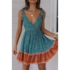 image:imageRVivimos Women Summer Spaghetti Straps Cotton Floral Print Backless V Neck Swing Mini DressGreen Orange