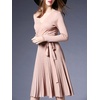 image:imageRVivimos Womens Autumn Long Sleeve V Neck Elegant Knitted Slim KneeLength ALine Sweater DressBeige