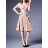 image:imageRVivimos Womens Autumn Long Sleeve V Neck Elegant Knitted Slim KneeLength ALine Sweater DressBeige