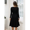 image:imageRVivimos Womens Autumn Long Sleeve V Neck Elegant Knitted Slim KneeLength ALine Sweater DressBlack