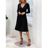 image:imageRVivimos Womens Autumn Long Sleeve V Neck Elegant Knitted Slim KneeLength ALine Sweater DressBlack