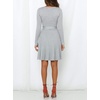 image:imageRVivimos Womens Autumn Long Sleeve V Neck Elegant Knitted Slim KneeLength ALine Sweater DressGrey